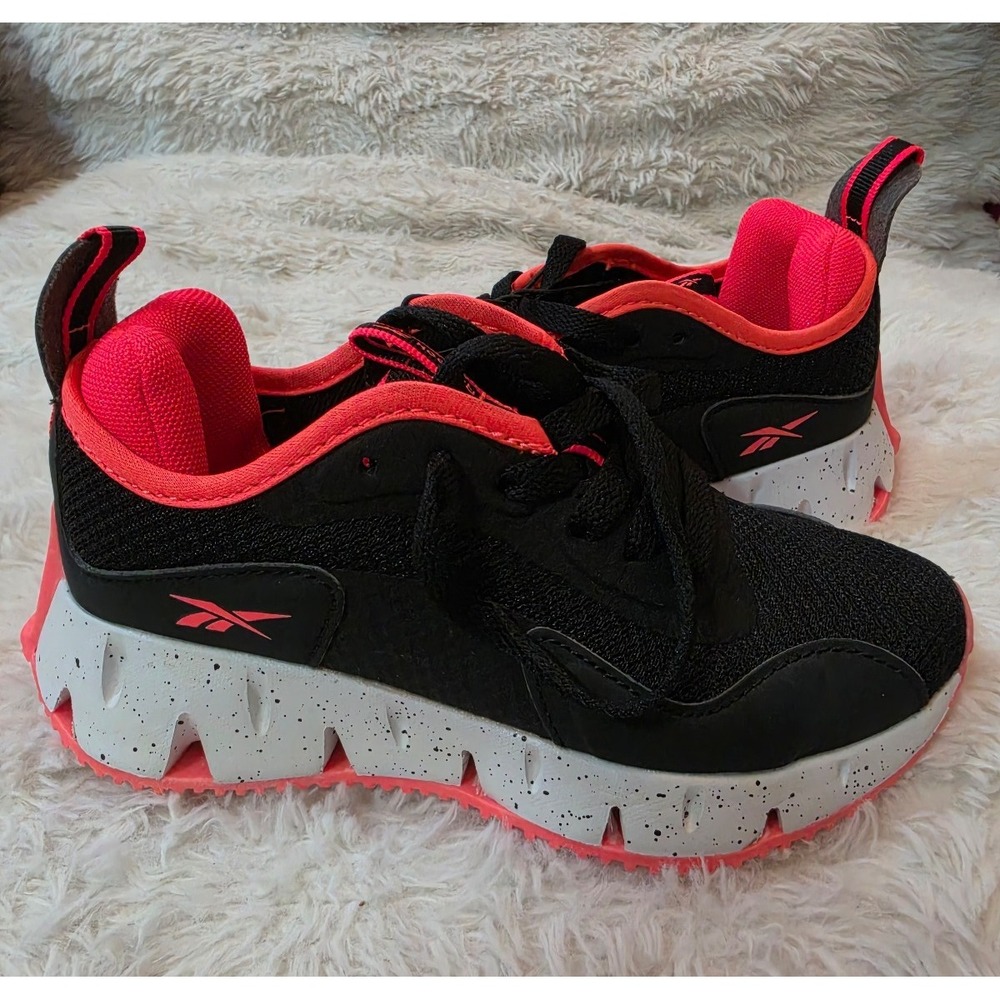 Reebok Kids' Zig Dynamica Running Shoes - Black / Neon Pink Speckled, Size 13